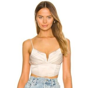 Superdown Revolve // NEW w Tag Mindy Pleated Bustier Top Champagne Sheen Satin